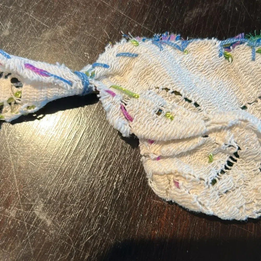 Hand Crafted head scarf hat band antique silk lace embroidered Multi floral